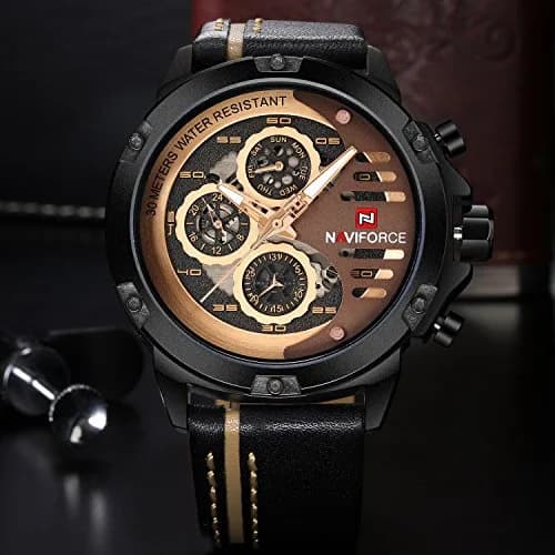 NAVIFORCE Sport Military Watch for Men, 48mm Case, Genuine Leather Band | Analog Digital Display, 3ATM Water Resistant thumbnail 5