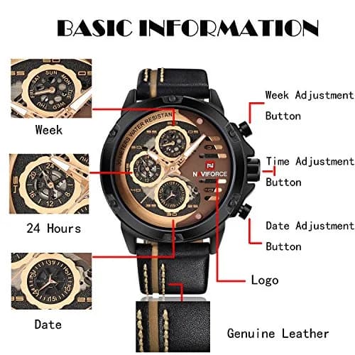 NAVIFORCE Sport Military Watch for Men, 48mm Case, Genuine Leather Band | Analog Digital Display, 3ATM Water Resistant thumbnail 2
