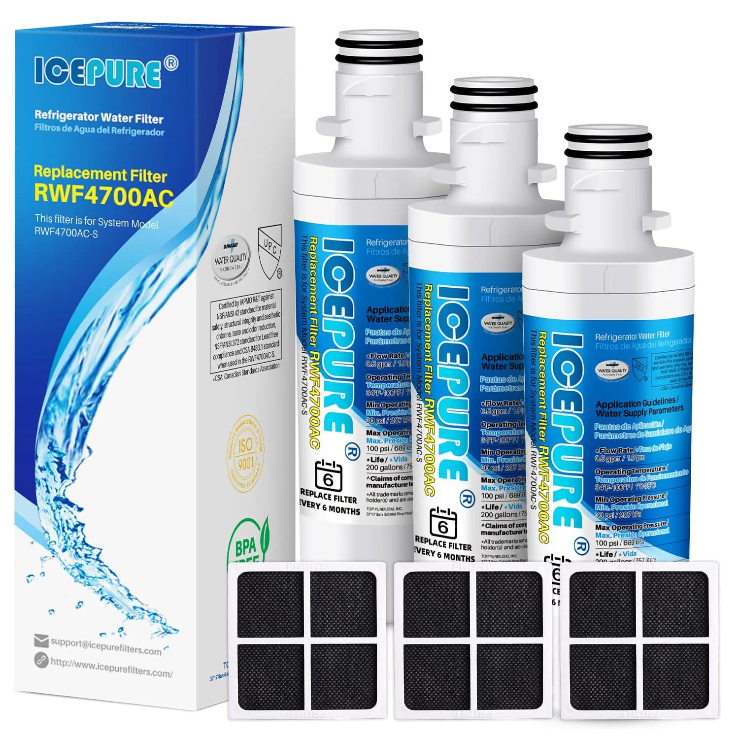 ICEPURE LT1000PC Refrigerator Water Filter 3-Count Combo | NSF Certified for Clean Water - main product image