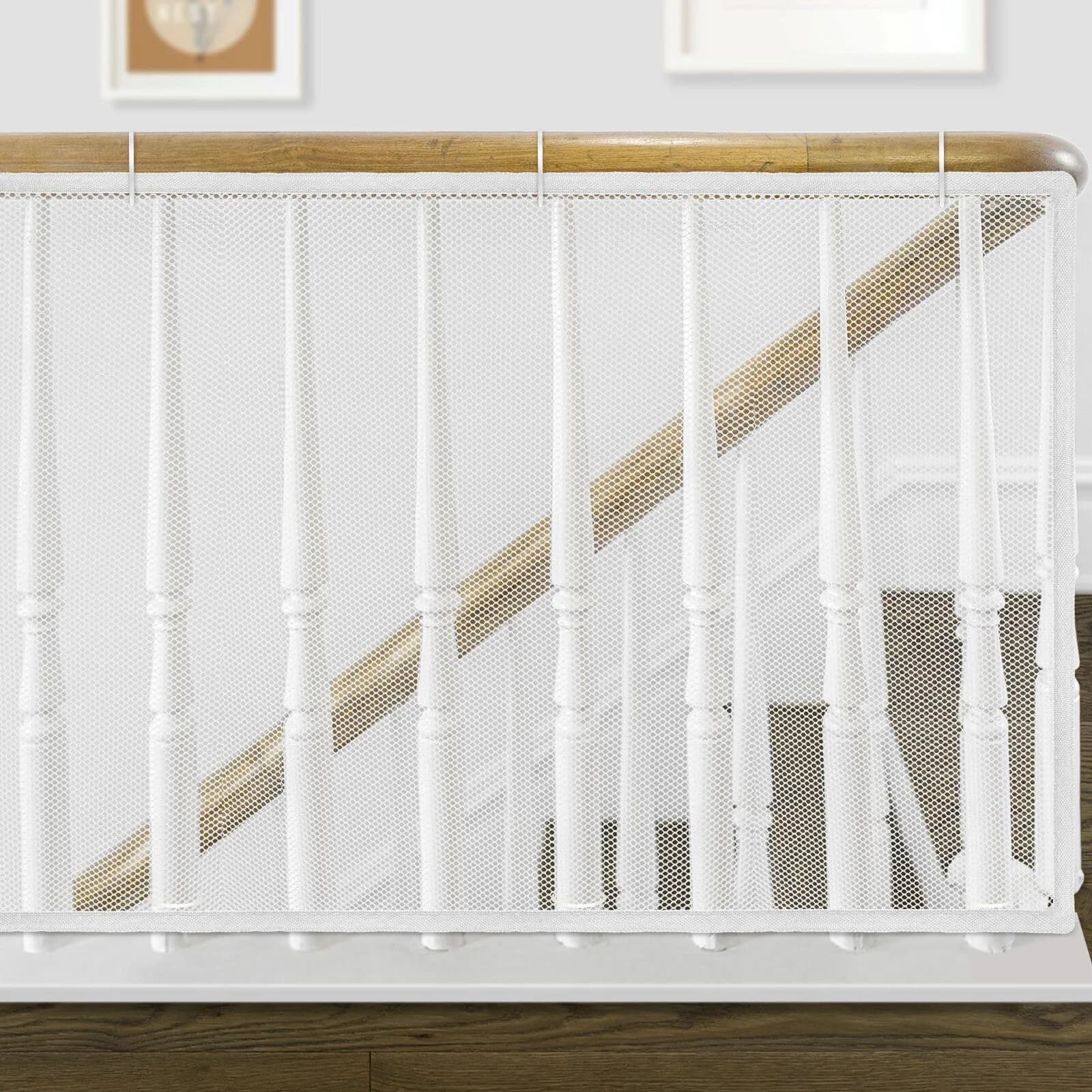 Gudui Brown Banister Guard 10ft x 2.6ft | Child Safety Net for Stairs and Balconies — White / 120x32 Inch