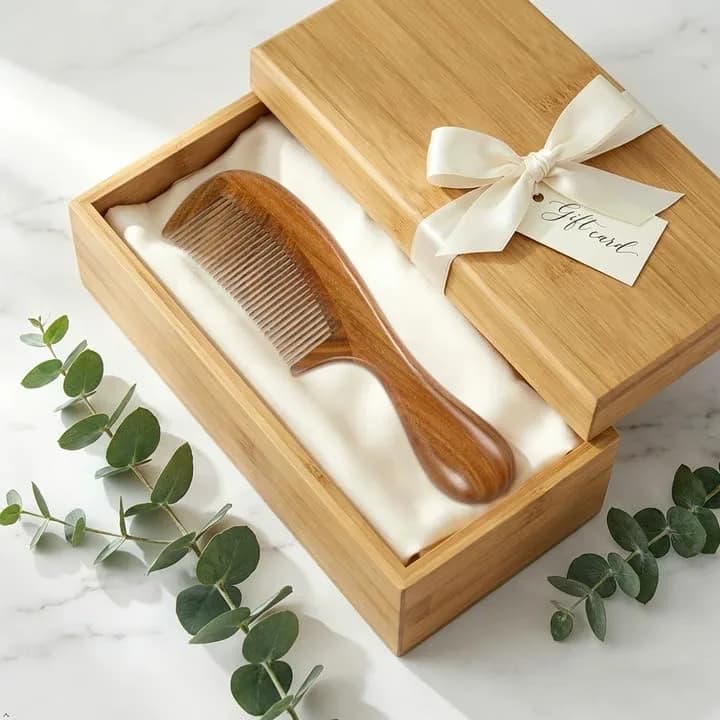 Louise Maelys Wood Fine Tooth Comb For Thick Hair | Anti Static & Natural Sandalwood (20cm) thumbnail 8