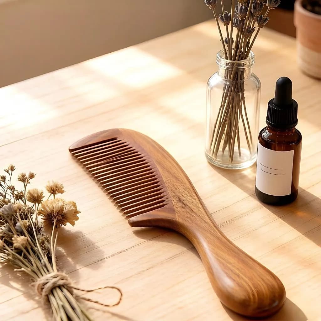 Louise Maelys Wood Fine Tooth Comb For Thick Hair | Anti Static & Natural Sandalwood (20cm) thumbnail 9