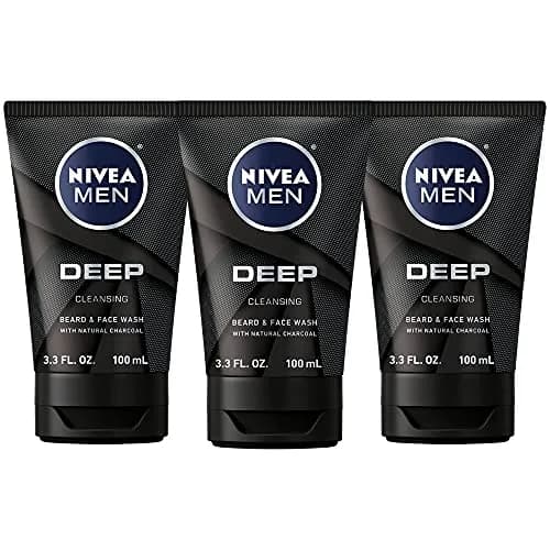 NIVEA MEN DEEP Cleansing Beard and Face Wash 295ml (3 x 3.3 Fl Oz) | Natural Charcoal for Deep Clean thumbnail 1