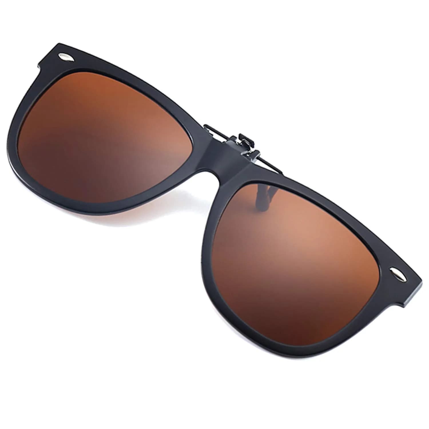 FRAZALA Polarized Clip-On Sunglasses for Driving & Fishing UV 400 Over Prescription Glasses (Brown) | Oversized Flip-up Design — Brown