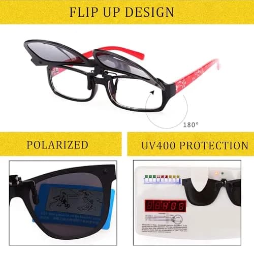 FRAZALA Polarized Clip-On Sunglasses for Driving & Fishing UV 400 Over Prescription Glasses (Brown) | Oversized Flip-up Design thumbnail 5