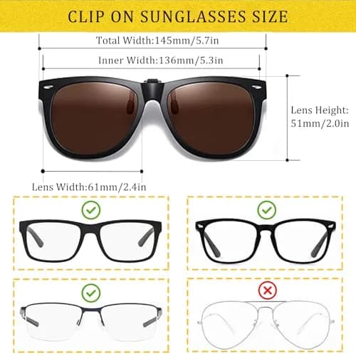 FRAZALA Polarized Clip-On Sunglasses for Driving & Fishing UV 400 Over Prescription Glasses (Brown) | Oversized Flip-up Design thumbnail 2