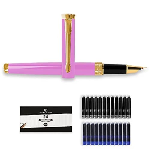 Dryden Designs Fine Nib Fountain Pen - Pink, 0.5mm Line Size | Smooth Elegant Writing with 24 Ink Cartridges thumbnail 1