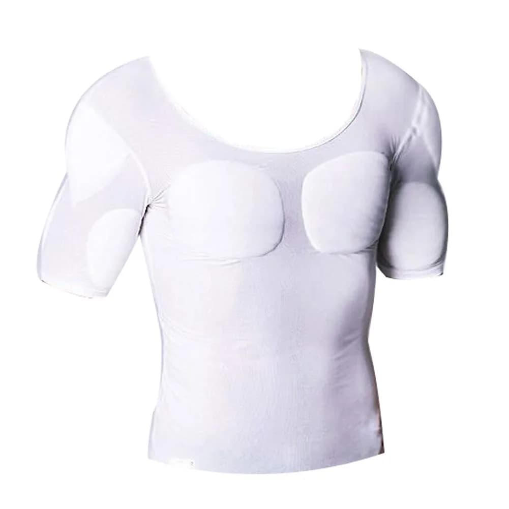 Ypnrd Fake Muscle Suit Shirt Men's Long Sleeve White Medium | Detachable Muscle Pads for Enhanced Physique - main product image