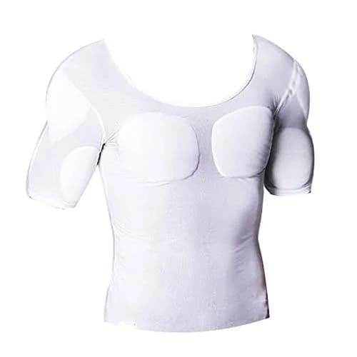 Ypnrd Fake Muscle Suit Shirt Men's Long Sleeve White Medium | Detachable Muscle Pads for Enhanced Physique thumbnail 1