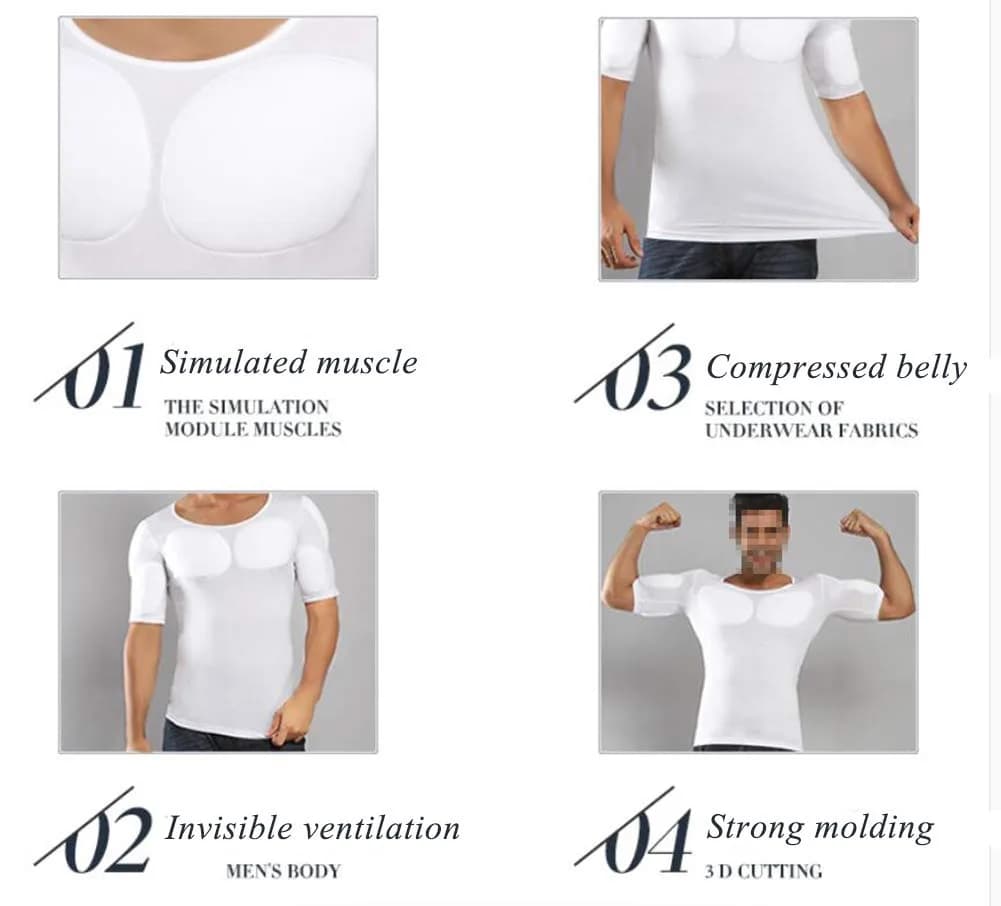Ypnrd Fake Muscle Suit Shirt Men's Long Sleeve White Medium | Detachable Muscle Pads for Enhanced Physique - view 2