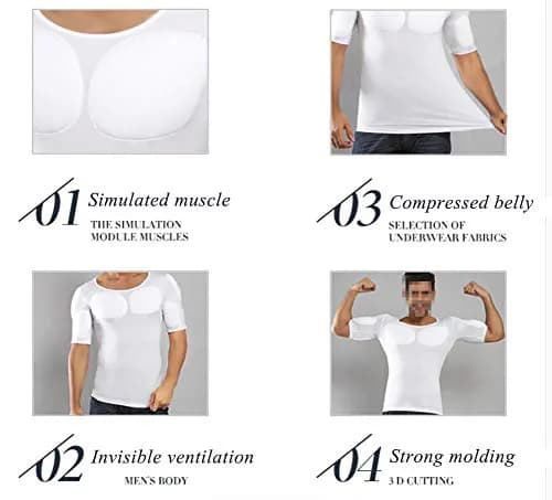Ypnrd Fake Muscle Suit Shirt Men's Long Sleeve White Medium | Detachable Muscle Pads for Enhanced Physique thumbnail 2