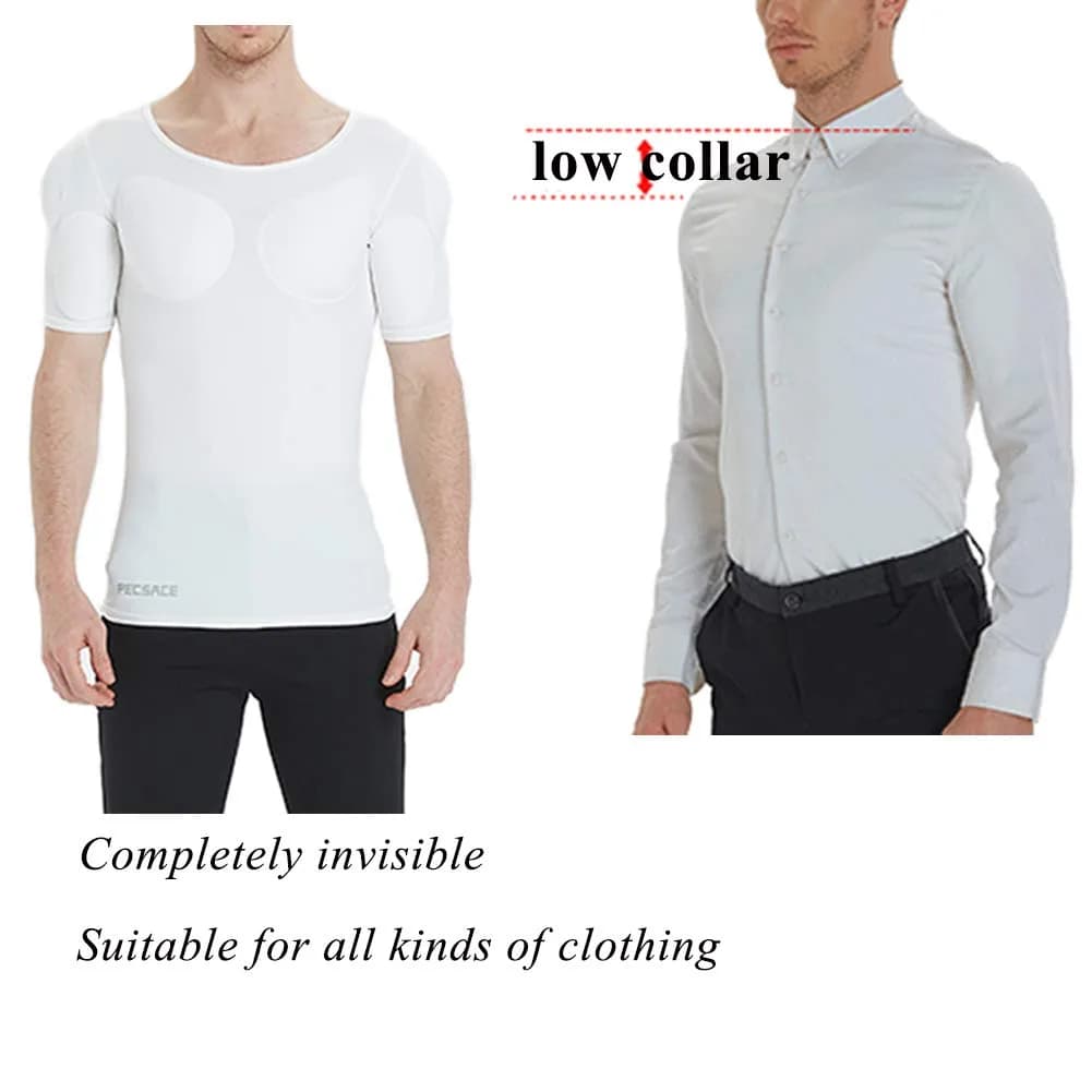 Ypnrd Fake Muscle Suit Shirt Men's Long Sleeve White Medium | Detachable Muscle Pads for Enhanced Physique - view 3