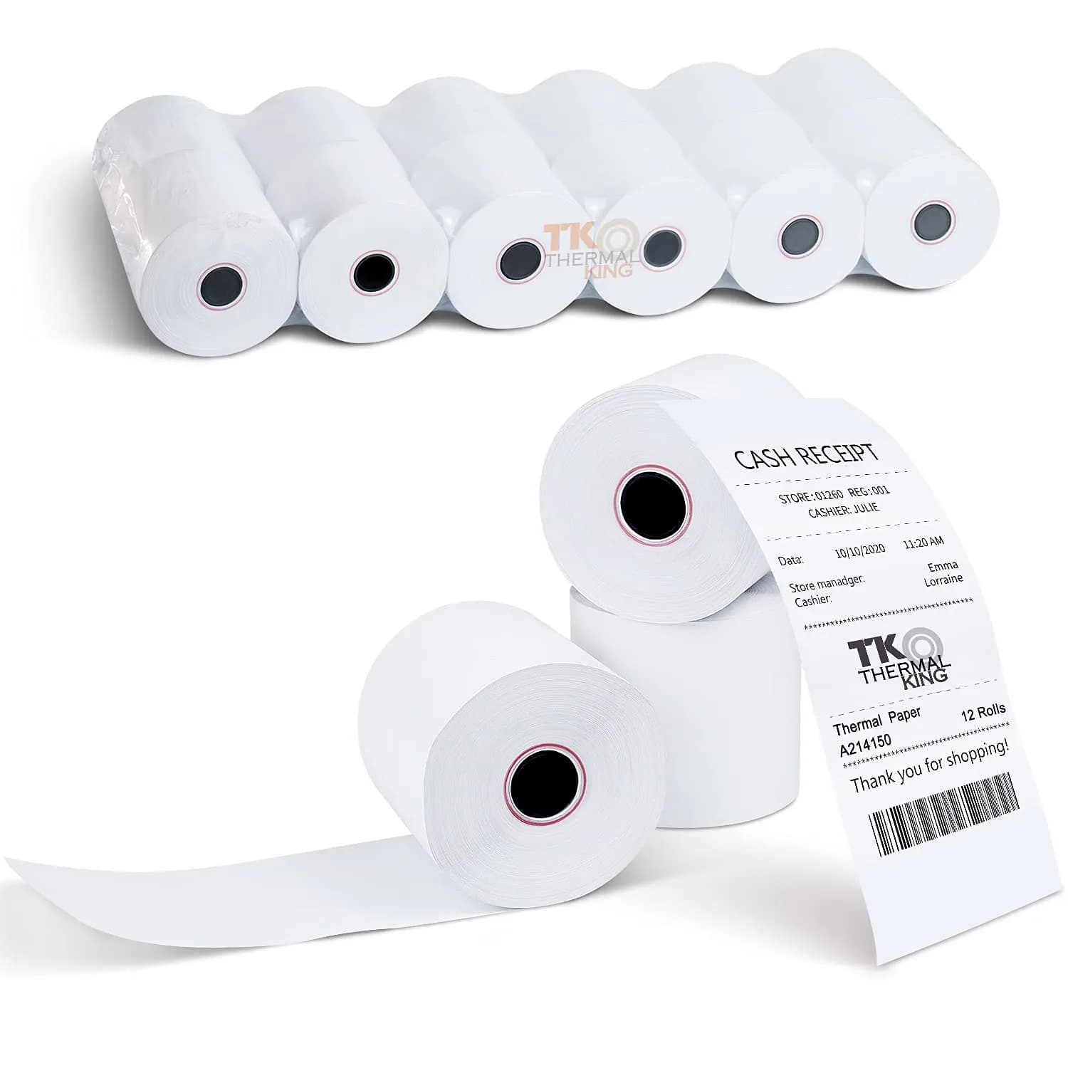TK Thermal King 2 1/4" x 150' Thermal Paper Rolls | Compatible with Cash Registers & Calculators — 2-1/4" x 150'
