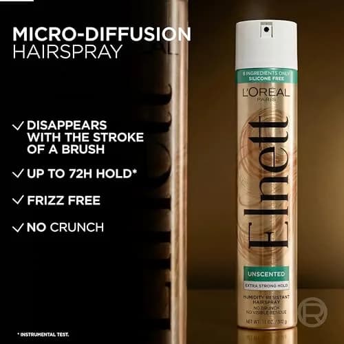 L'Oreal Paris Elnett Unscented Hairspray, Extra Strong Hold 72-Hour Formula, 330ml (11 oz) Pack of 2 | Humidity Resistant Frizz Control thumbnail 3