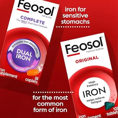 Feosol Original Iron Supplement Tablets 65mg Elemental Iron (240 Count) | High Potency Blood Builder thumbnail 4
