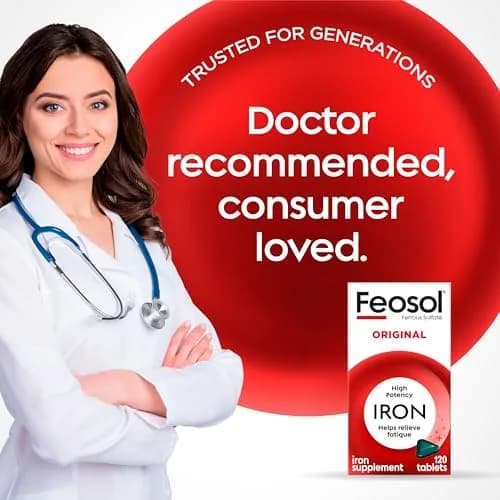 Feosol Original Iron Supplement Tablets 65mg Elemental Iron (240 Count) | High Potency Blood Builder thumbnail 5