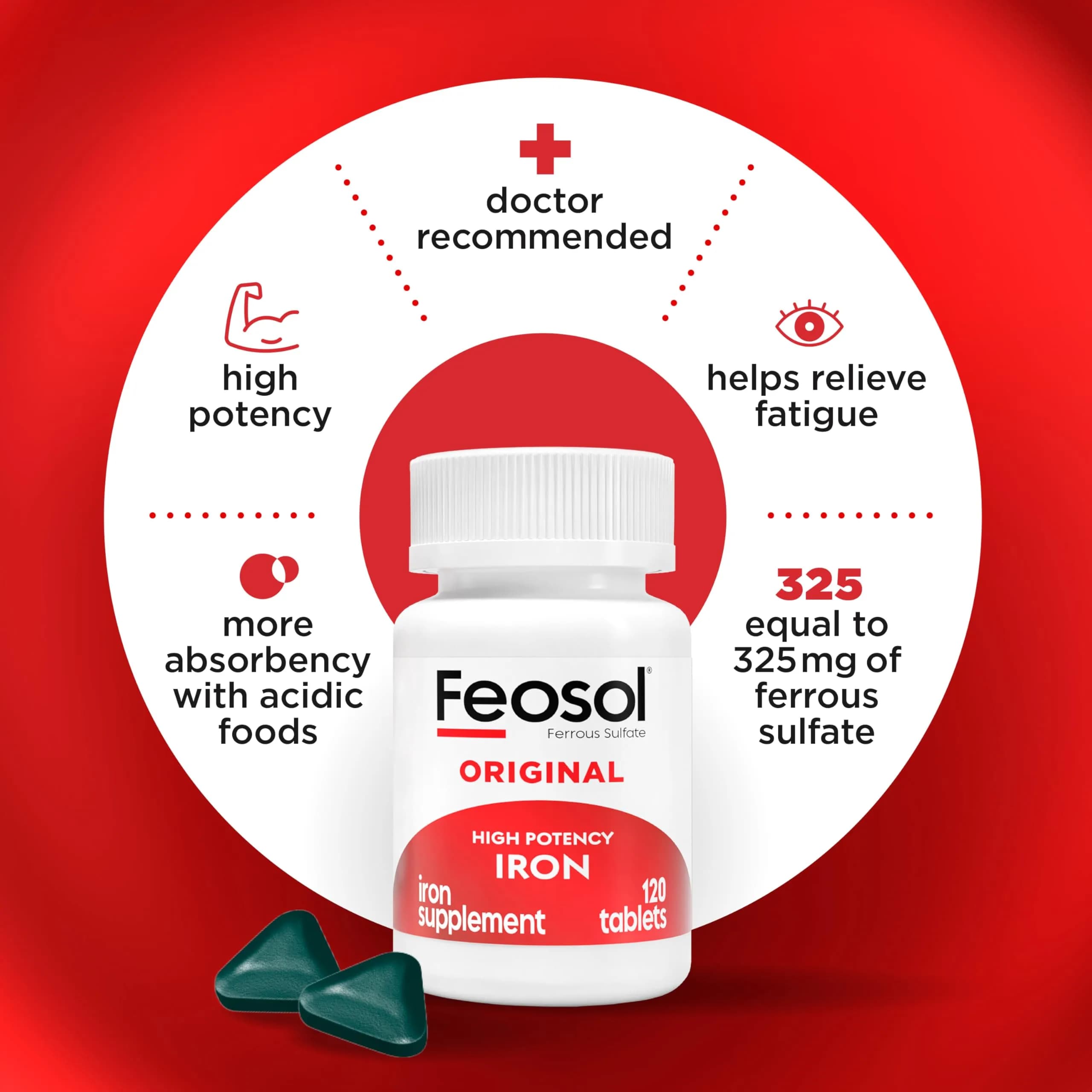 Feosol Original Iron Supplement Tablets 65mg Elemental Iron (240 Count) | High Potency Blood Builder - view 3