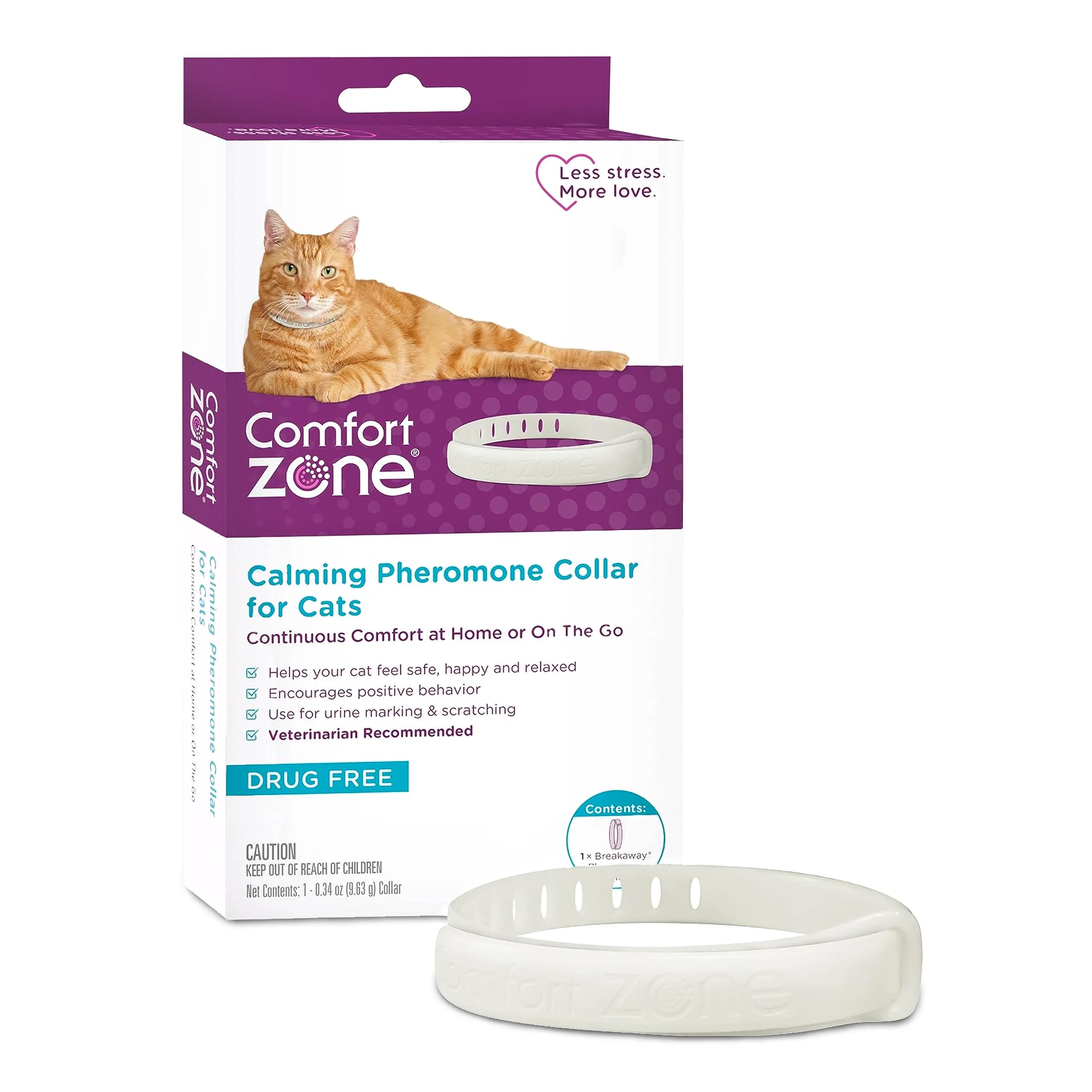 Comfort Zone Cat Calming Collar Savings Pack, 1 30-Day Collar | Drug-Free Pheromone Relief for Cat Anxiety