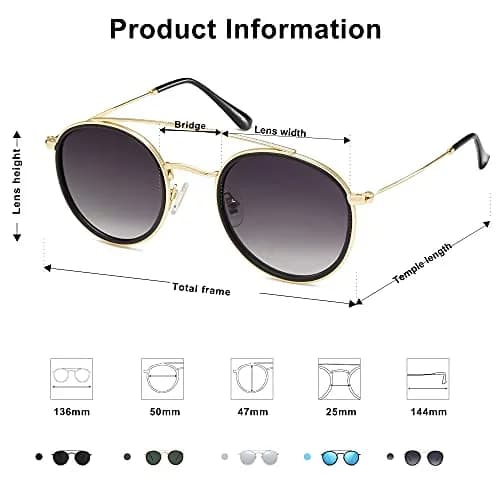 SOJOS Retro Vintage Round Polarized Sunglasses for Women Men Small Double Bridge Circle Sunnies Gold/Grey | UV400 Polarized thumbnail 4