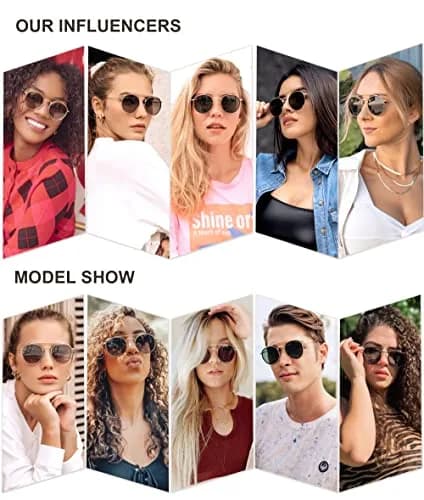 SOJOS Retro Vintage Round Polarized Sunglasses for Women Men Small Double Bridge Circle Sunnies Gold/Grey | UV400 Polarized thumbnail 2