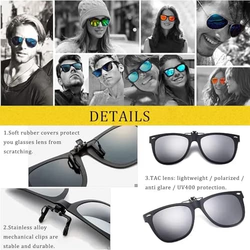FRAZALA Polarized Clip on Sunglasses UV 400 for Prescription Glasses | Anti-glare, Lightweight, Unisex thumbnail 4