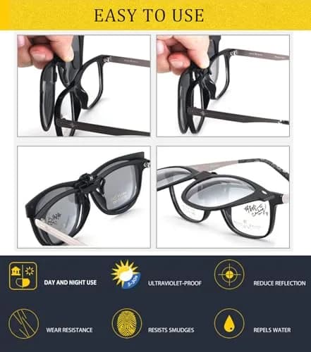 FRAZALA Polarized Clip on Sunglasses UV 400 for Prescription Glasses | Anti-glare, Lightweight, Unisex thumbnail 7