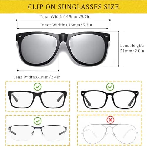 FRAZALA Polarized Clip on Sunglasses UV 400 for Prescription Glasses | Anti-glare, Lightweight, Unisex thumbnail 2