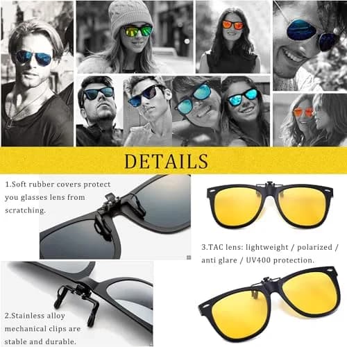 FRAZALA Polarized Clip-On Night Driving Glasses Over Prescription Glasses | Anti-Glare Night Vision (120 chars) thumbnail 4