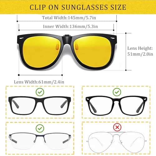 FRAZALA Polarized Clip-On Night Driving Glasses Over Prescription Glasses | Anti-Glare Night Vision (120 chars) thumbnail 2