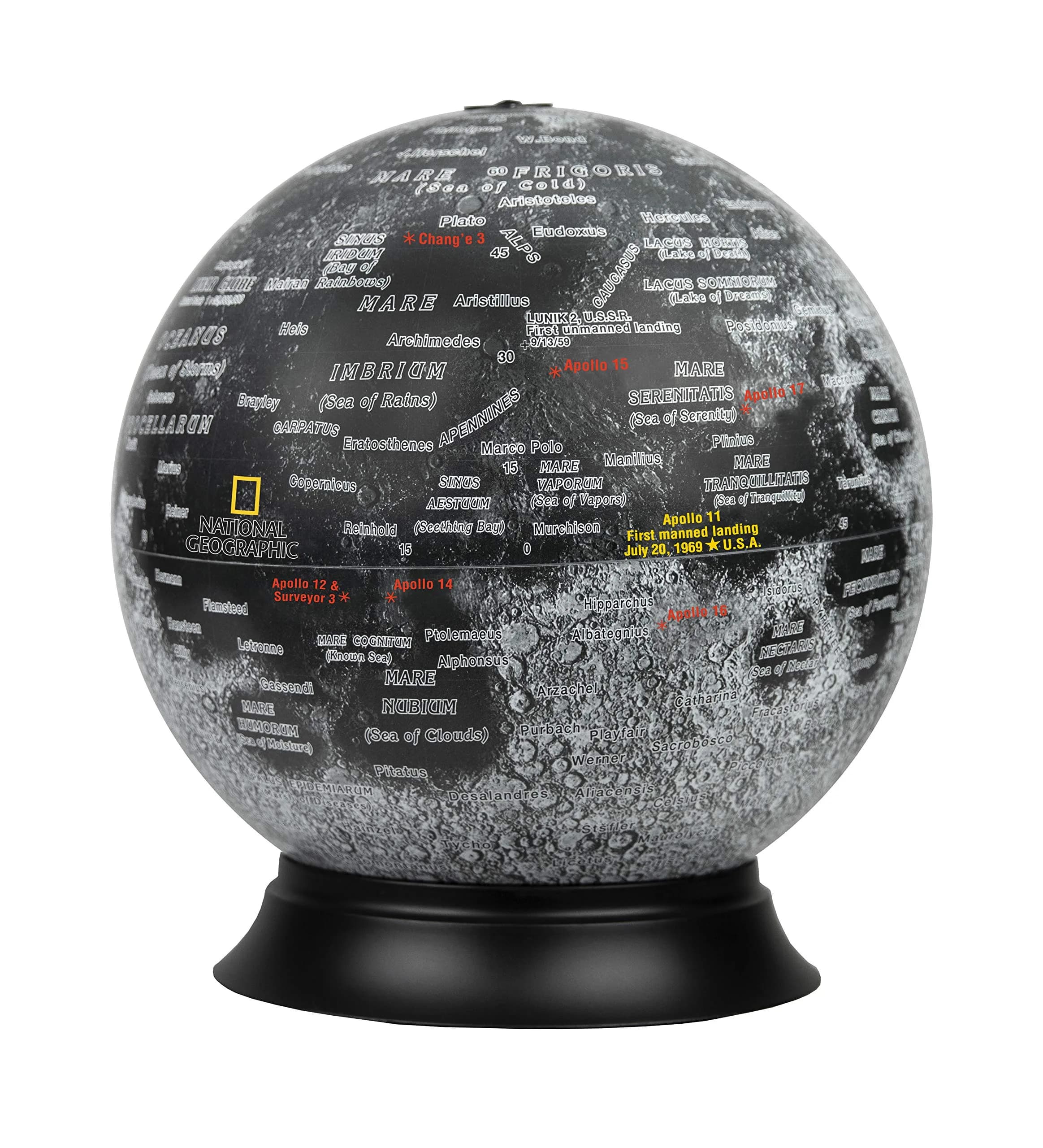 Replogle Globes National Geographic Illuminated Moon Globe 12" | Apollo 11 Moon Landing Special Edition with 900+ Locations - main product image
