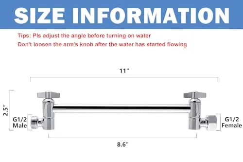 NearMoon Adjustable Shower Arm Extension 27.94 cm (11 Inch) Chrome Finish | Upgrade Shower Experience thumbnail 5