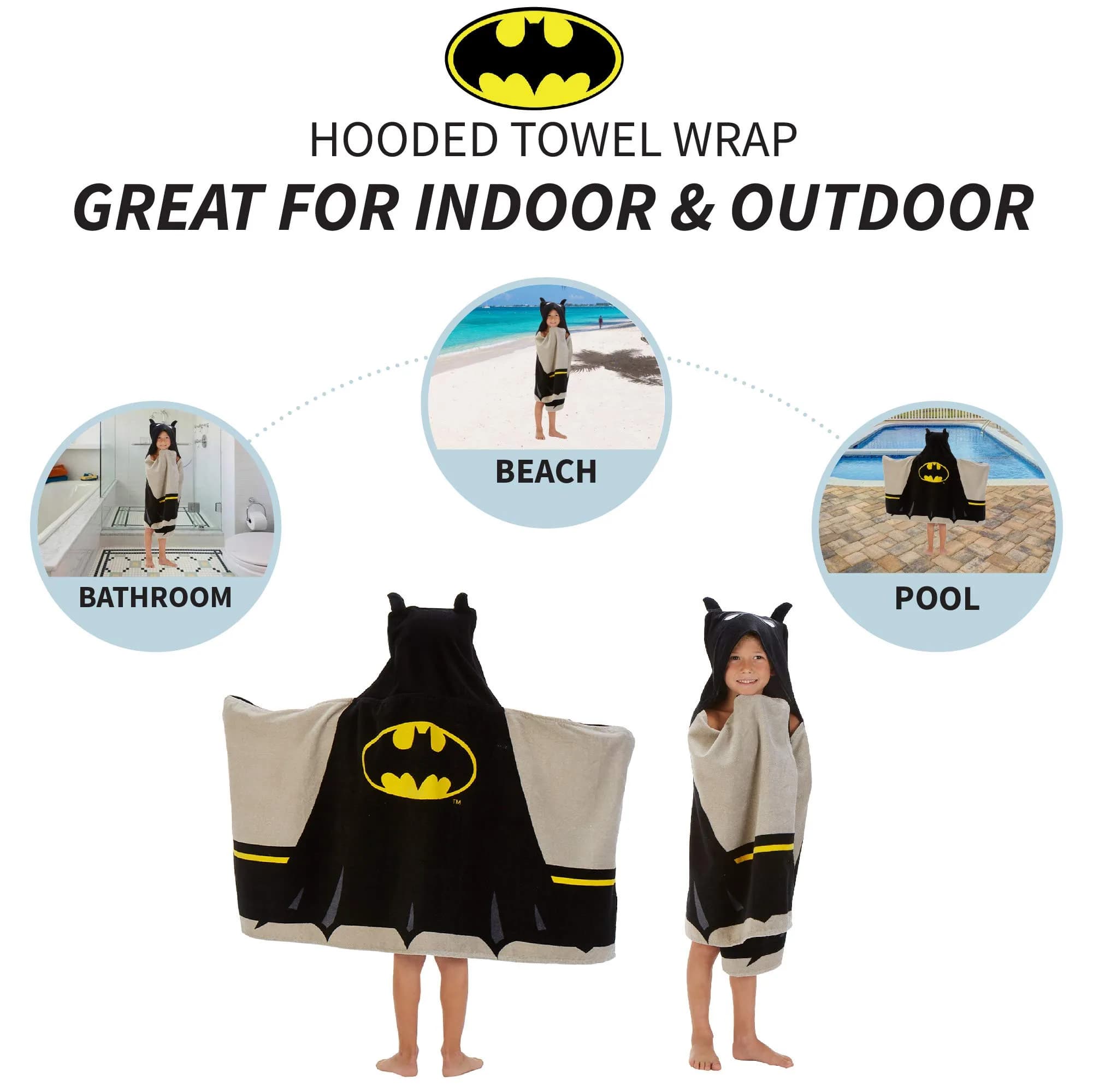 Franco Batman Hooded Towel Wrap 64cm x 127cm (25" x 50") | Super Soft Cotton Terry for Bath, Pool, Beach - view 3