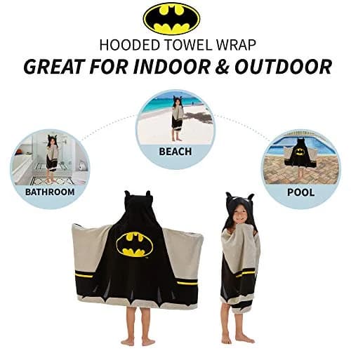 Franco Batman Hooded Towel Wrap 64cm x 127cm (25" x 50") | Super Soft Cotton Terry for Bath, Pool, Beach thumbnail 3