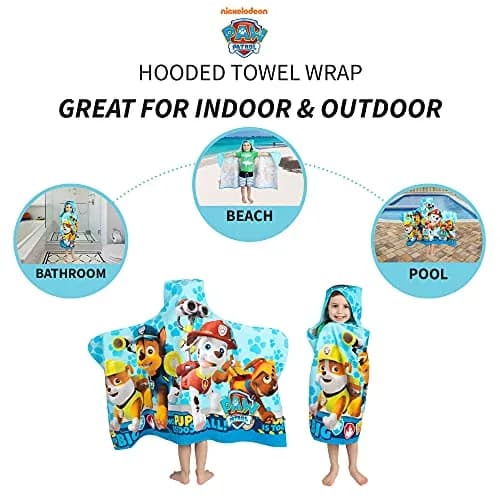 Franco Paw Patrol Hooded Towel Wrap 60cm x 127cm | Soft Cotton Terry for Bath, Pool, Beach thumbnail 4