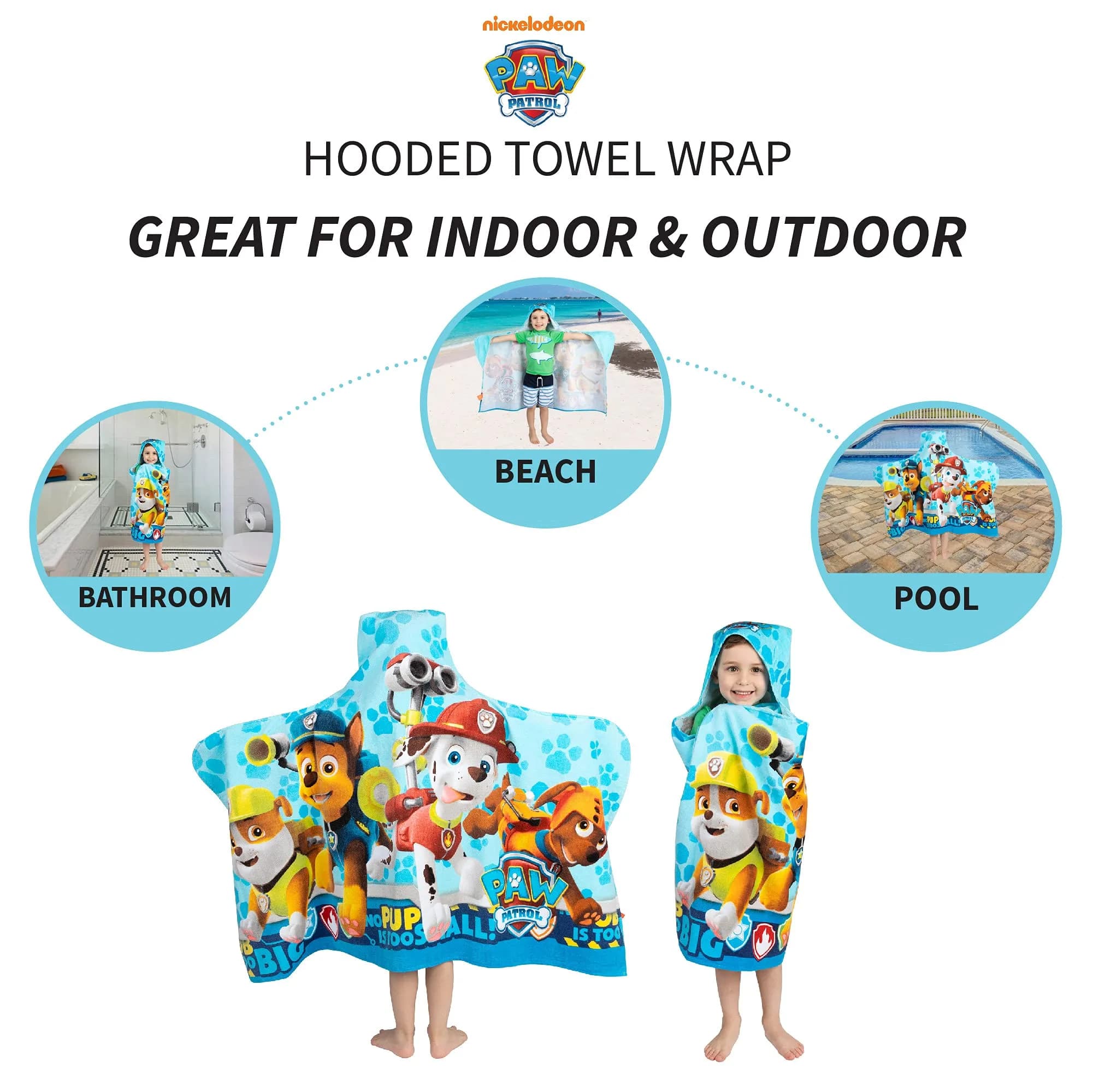 Franco Paw Patrol Hooded Towel Wrap 60cm x 127cm | Soft Cotton Terry for Bath, Pool, Beach - view 4