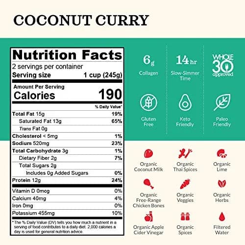 Kettle & Fire Coconut Curry & Lime Chicken Bone Broth 16.9oz (3 Pack) | High in Protein & Collagen, Keto & Paleo Approved thumbnail 2