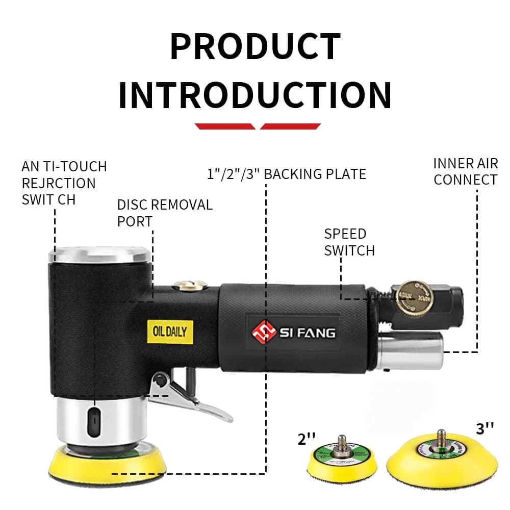 SI FANG 2" & 3" Mini Orbital Air Sander & Polisher Kit | Pneumatic Random Orbital Sander for Auto Body Work - view 2