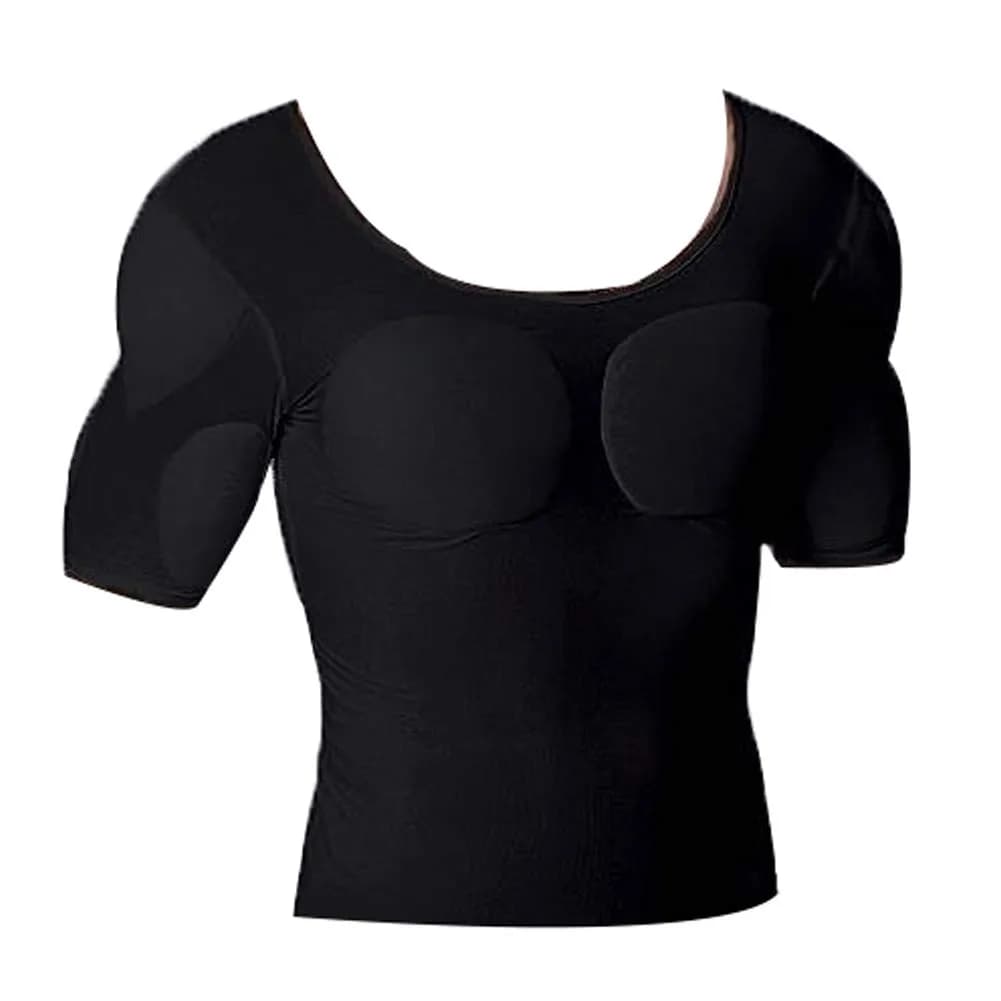 Ypnrd Fake Muscle Suit Shirt Men's Long Sleeve T-Shirt with Detachable Pad, Black XL | Invisible Simulation for Enhanced Physique - main product image