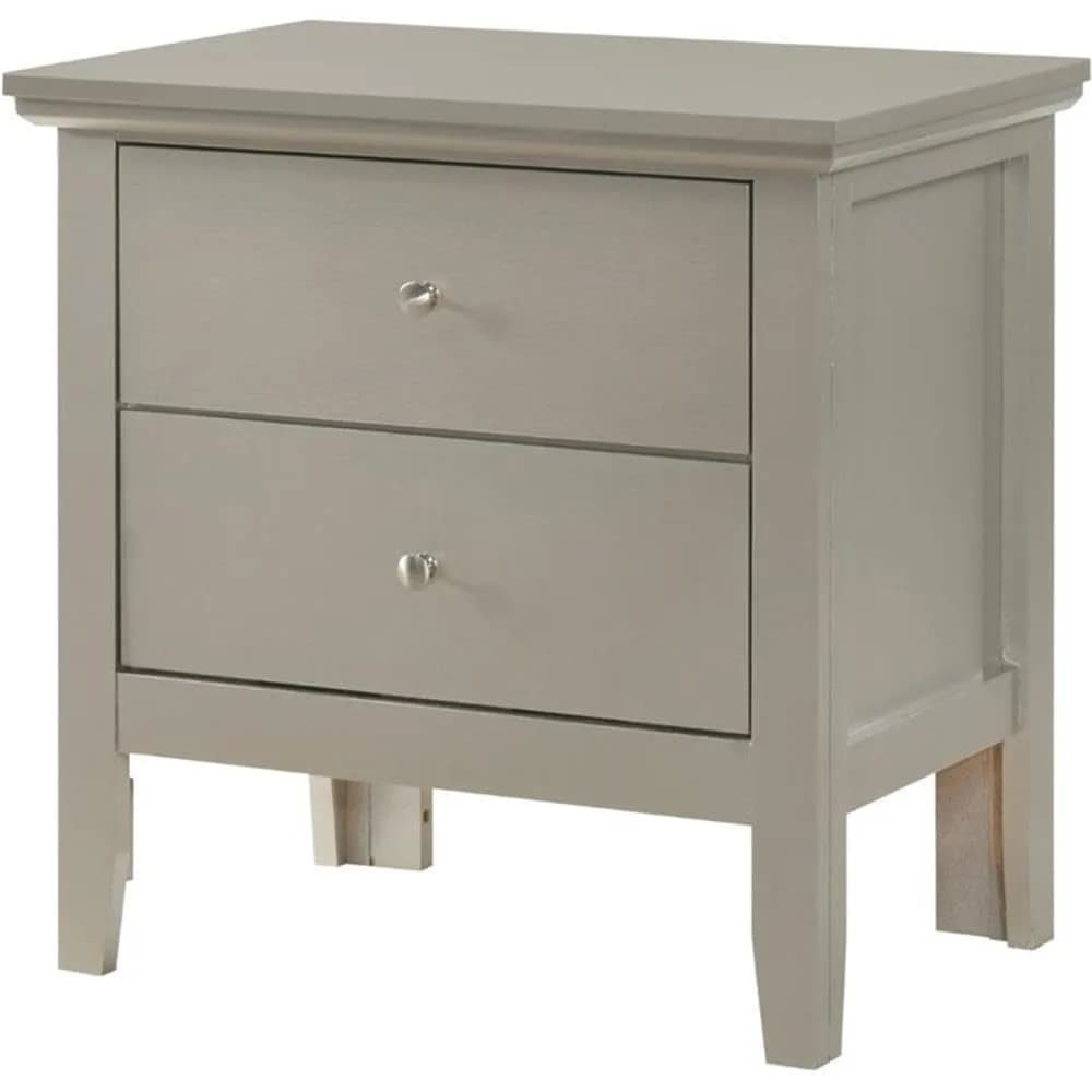 Glory Furniture Primo 2 Drawer Nightstand in Silver Champagne | Fully Assembled Bedroom Table with Dovetailed Drawers (24" H x 24" W x 16" D)