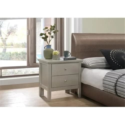 Glory Furniture Primo 2 Drawer Nightstand in Silver Champagne | Fully Assembled Bedroom Table with Dovetailed Drawers (24" H x 24" W x 16" D) thumbnail 2
