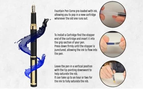 Dryden Designs Fountain Pen Fine Nib | Elegant Writing with 0.5mm Fine Nib, Includes 24 Ink Cartridges thumbnail 4