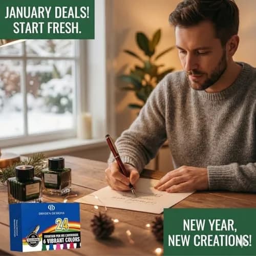 Dryden Designs Fountain Pen Fine Nib | Elegant Writing with 0.5mm Fine Nib, Includes 24 Ink Cartridges thumbnail 2