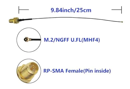 Tenmory WiFi Antenna Dual-Band 8dBi RP-SMA Male MHF4 Cable Kit for M.2 NGFF Card (2 Pcs) thumbnail 3