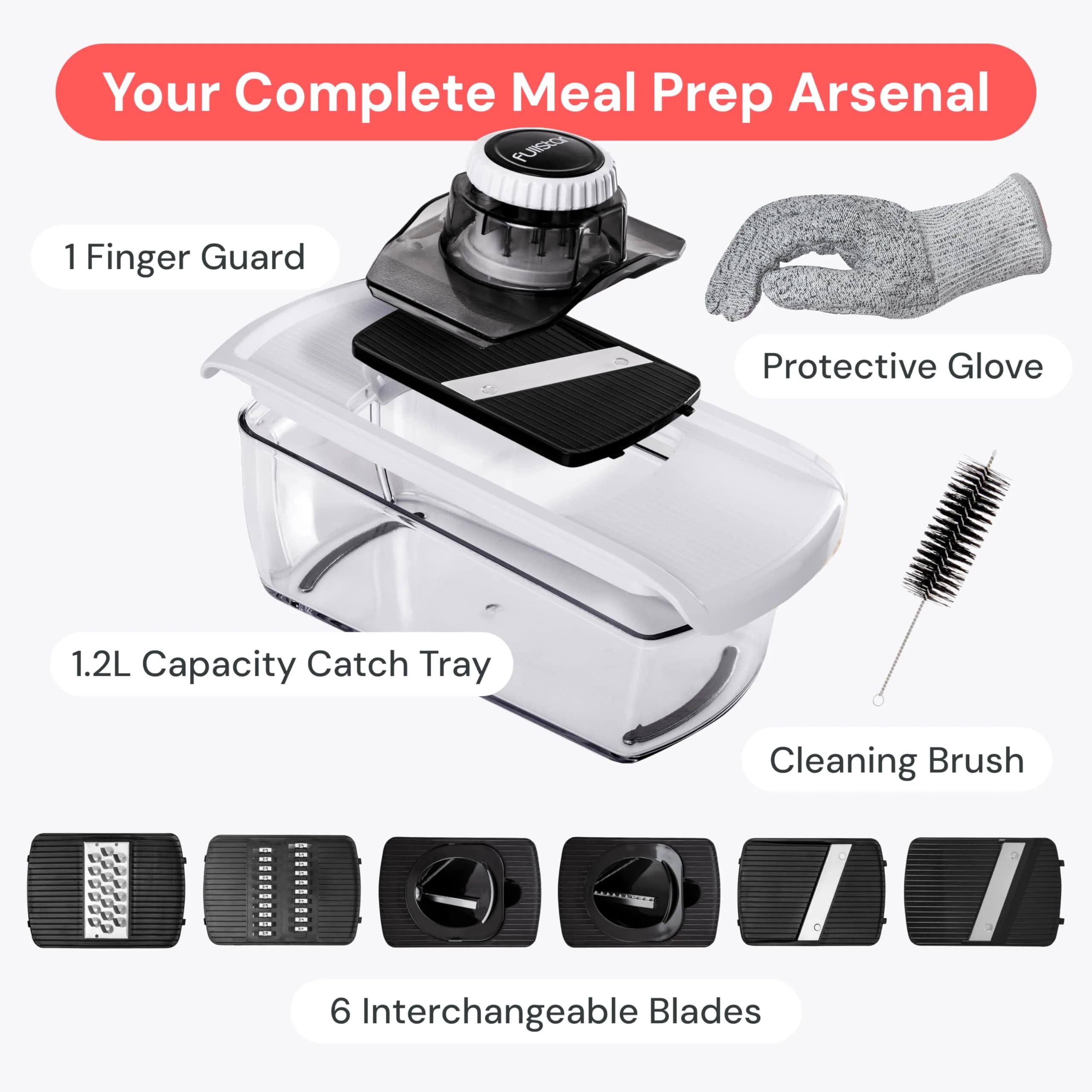 Fullstar 6-in-1 Mandoline Slicer & Grater Set (White) | 6 Interchangeable Blades for Slicing, Grating, Spiralizing - view 8