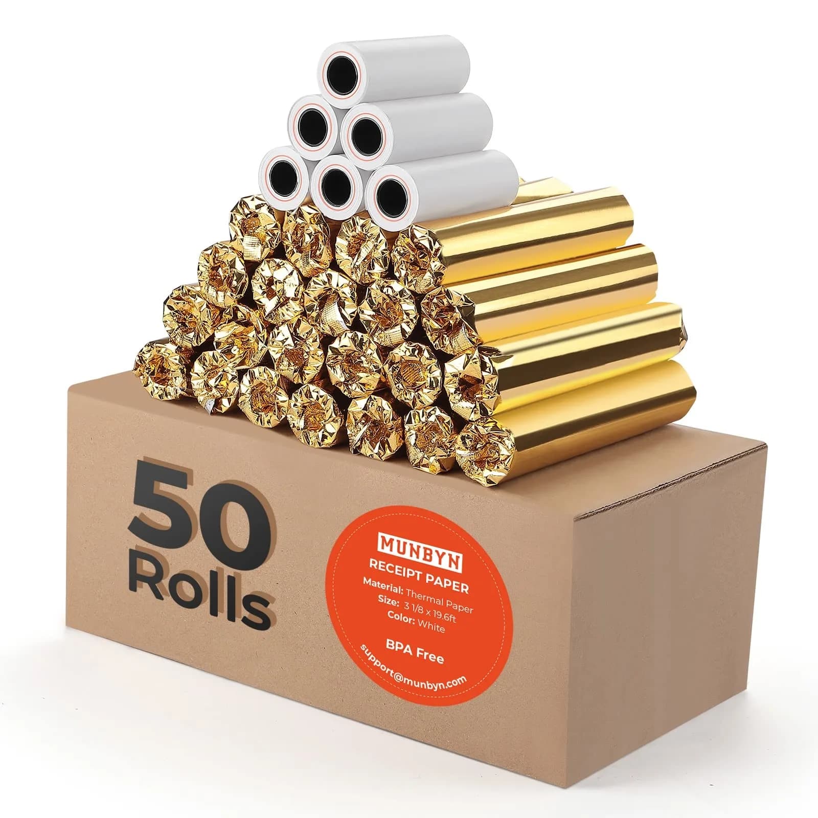 MUNBYN Thermal Receipt Paper 80mm x 50mm (3 1/8" x 19.6ft) - 50 Rolls | BPA-Free, Smooth Print - main product image