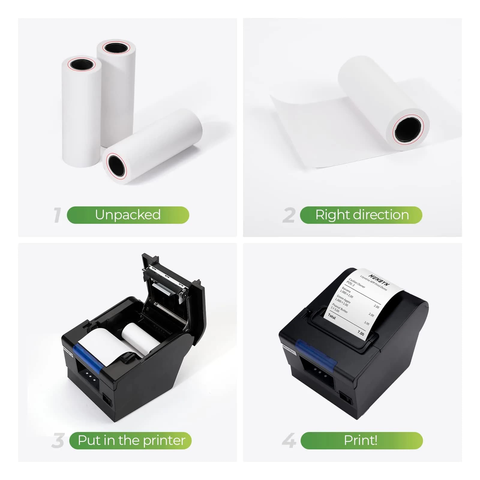 MUNBYN Thermal Receipt Paper 80mm x 50mm (3 1/8" x 19.6ft) - 50 Rolls | BPA-Free, Smooth Print - view 5