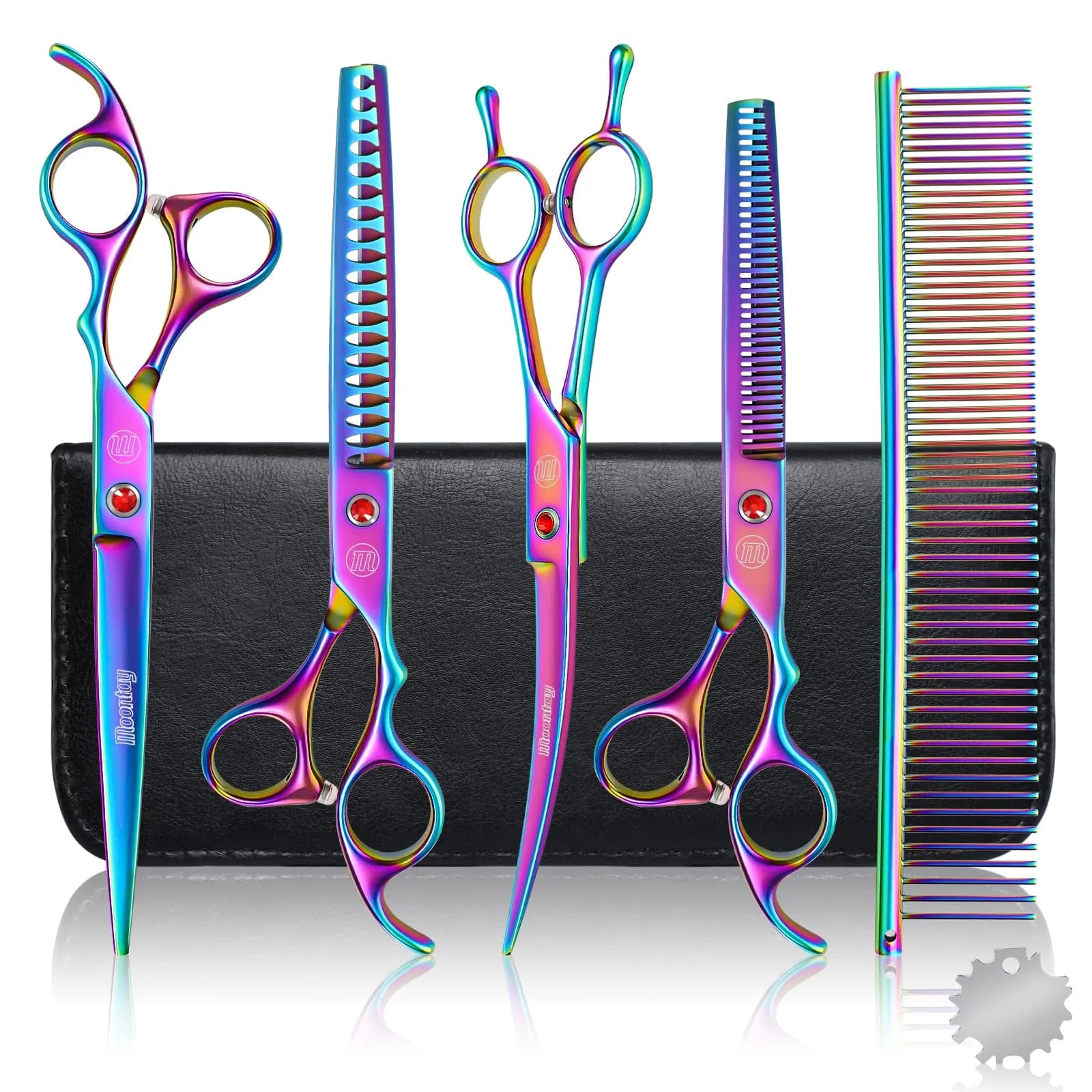 Moontay Dog Grooming Scissors Set, 7 Inch/8 Inch | Professional Shears for Pet Grooming — Rainbow