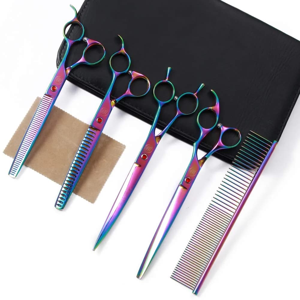 Moontay Dog Grooming Scissors Set, 7 Inch/8 Inch | Professional Shears for Pet Grooming — Rainbow / 8 Inch