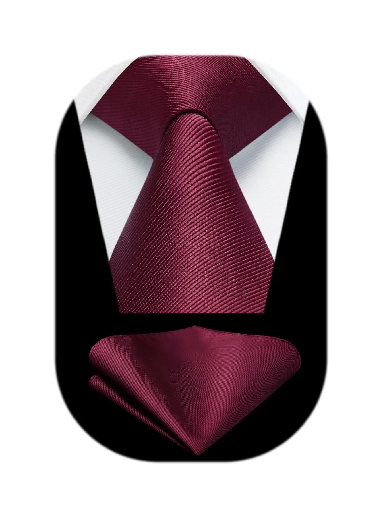 HISDERN Mens Burgundy Ties & Pocket Square Set | Classic Satin Silk Formal Neckwear (3.35 inch x 59 inch)