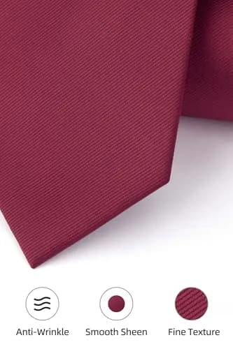 HISDERN Mens Burgundy Ties & Pocket Square Set | Classic Satin Silk Formal Neckwear (3.35 inch x 59 inch) thumbnail 4
